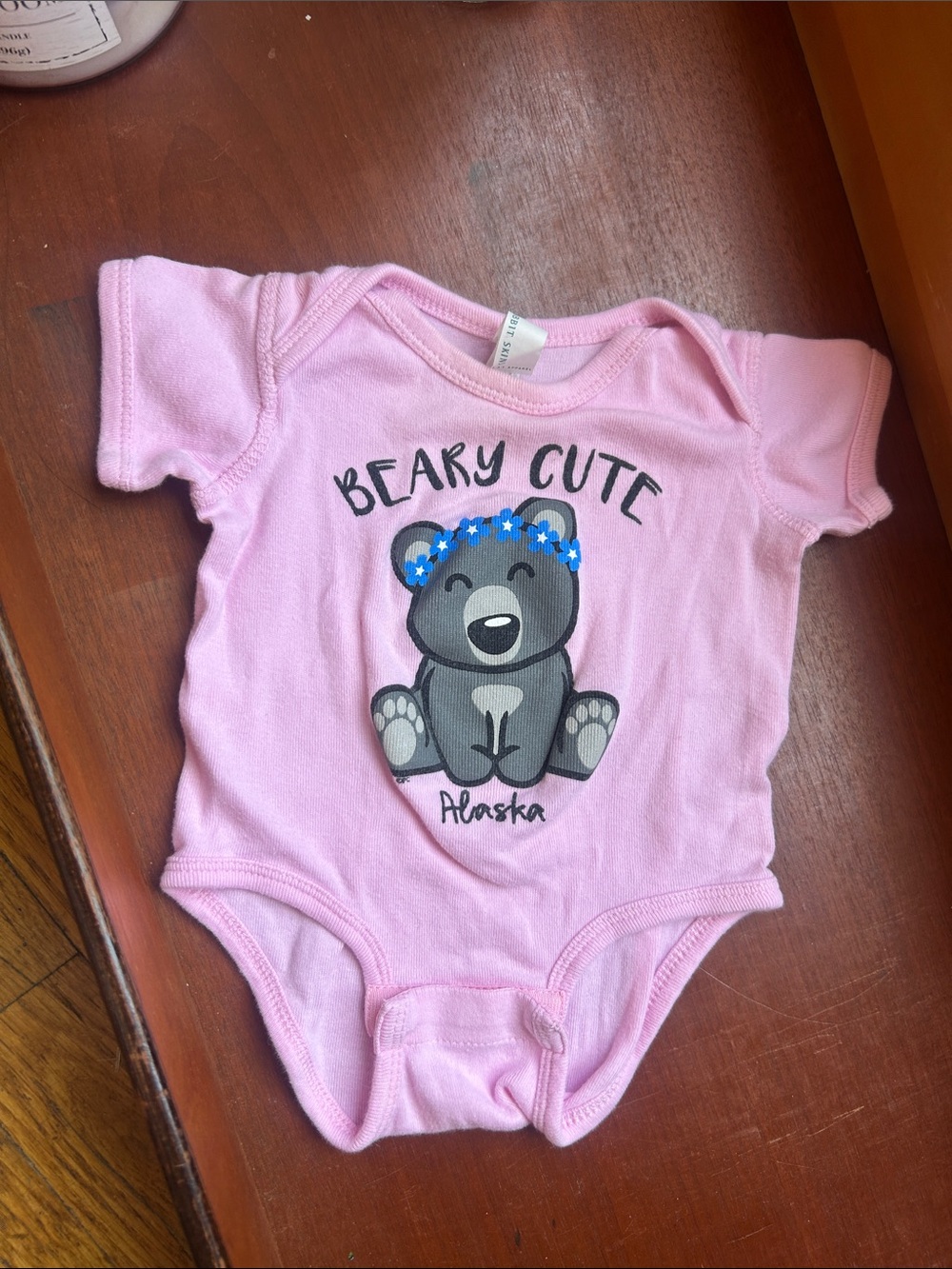 Beary Cute Pink Baby One-Piece Bodysuit 6 months